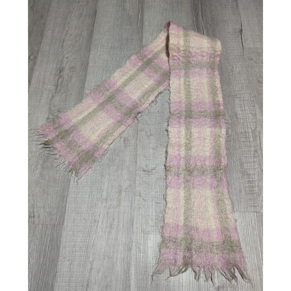 Donegal Design Mohair Wool Light Hand Woven Scarf 54"Pink Plaid